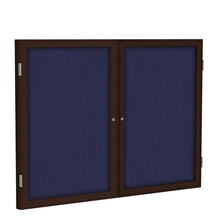 Ghent Enclosed Bulletin Board, 2 Door, Fabric, Walnut Frame, 4 ft H x 5 ft W, Blue PN24860F-93